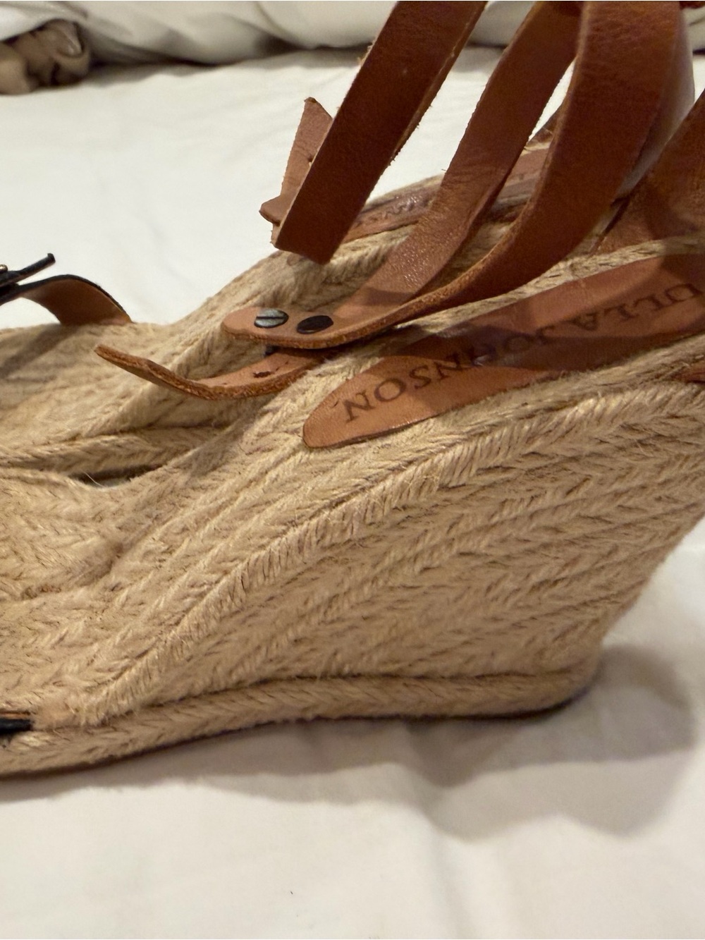 Ulla Johnson Brown Leather Ankle Espadrille Wedges with Black Toe Band - Picture 5 of 7
